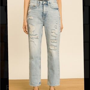 Zara Light Blue Distressed Straight Leg Jeans